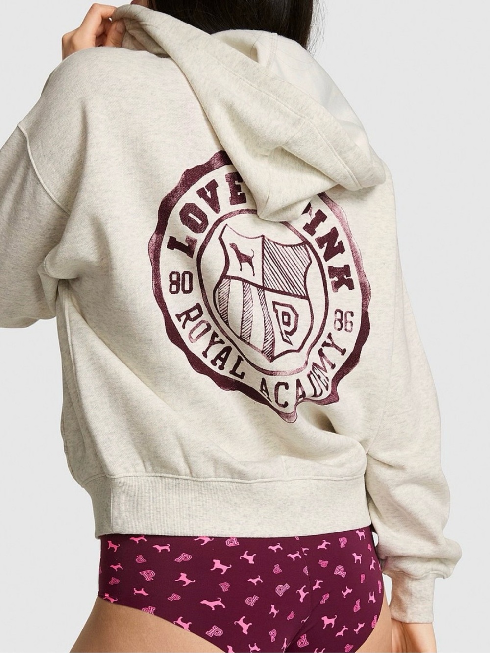 VS PINK CAMPUS FLEECE FULL ZIP HOODIE IN SNOW HEATHER FRIDAY 2026 RELEASE XS-XXL
